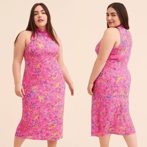 AFRM Pink Floral Mock Neck Midi Dress Size 1X NWT | Sleeveless Stretch Bodycon